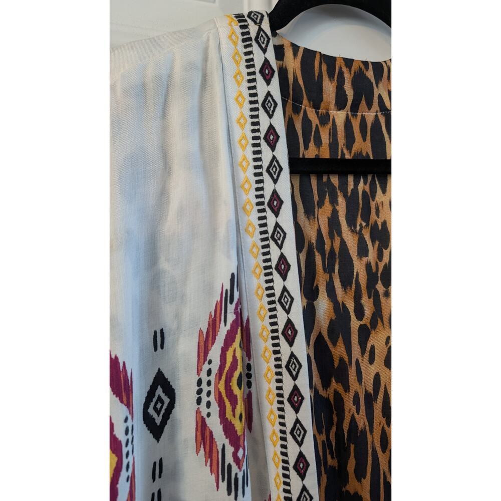 Chico's Reversible Leopard Tribal Kimono Open Front Embroidered One Size Boho - Picture 3 of 6